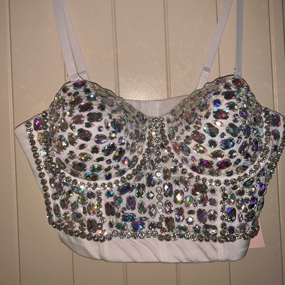 Bejeweled rhinestone white corset in size large